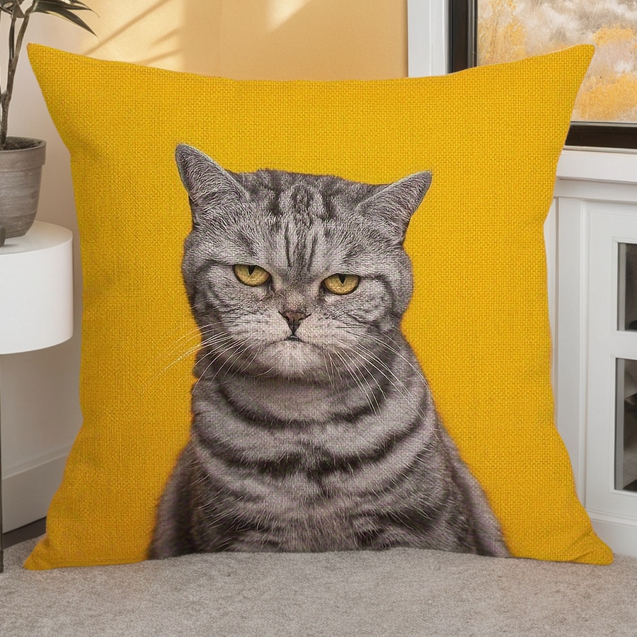 Pillow Insert 18X18 - 화난 고양이 린넨 쿠션 커버 -