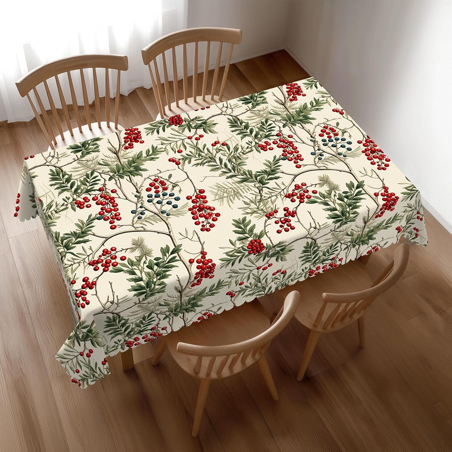 Home Textiles Premium - 수채화 홀리베리 크리스마스 테이블보, 우아하고 축제