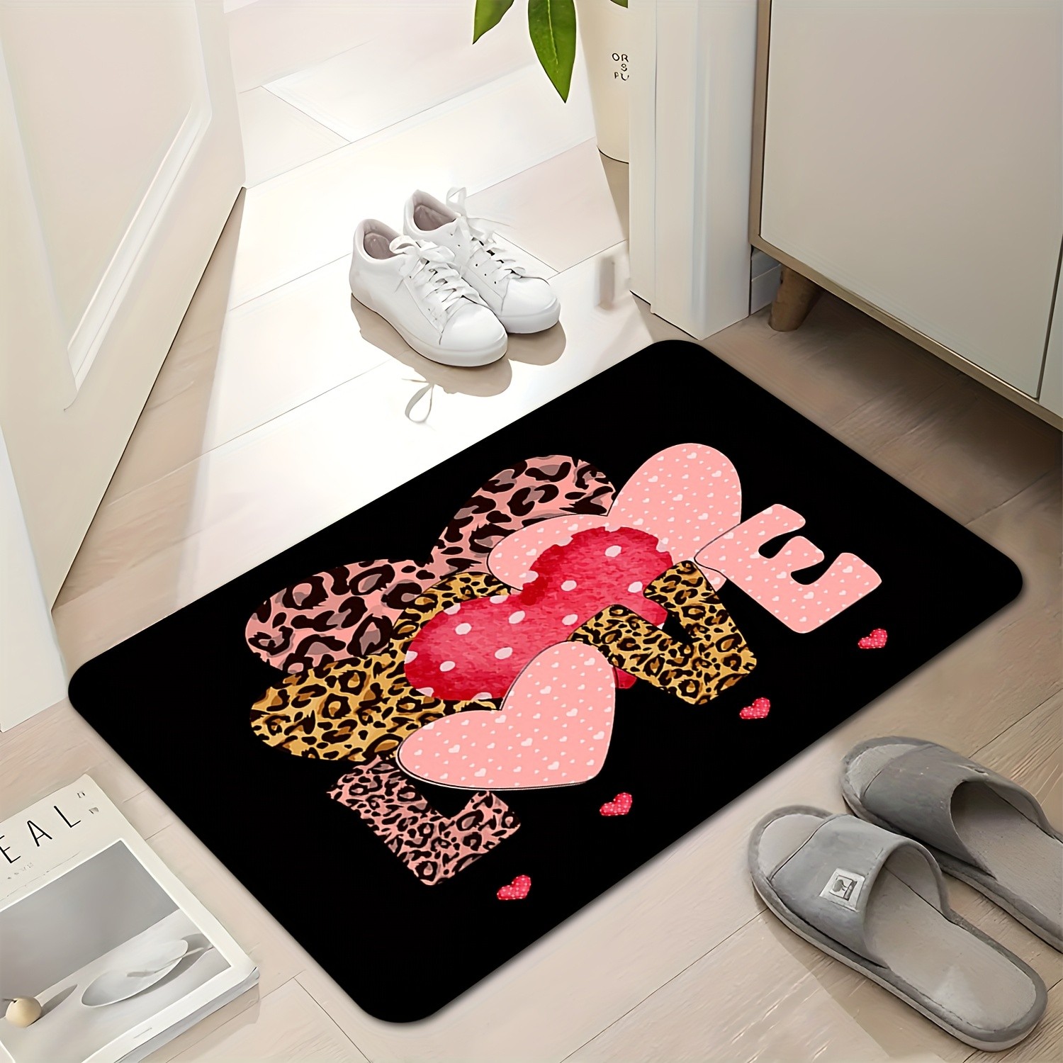 Home Textiles Premium - 레오파드 하트 러브 프린트 도어매트 프리미엄