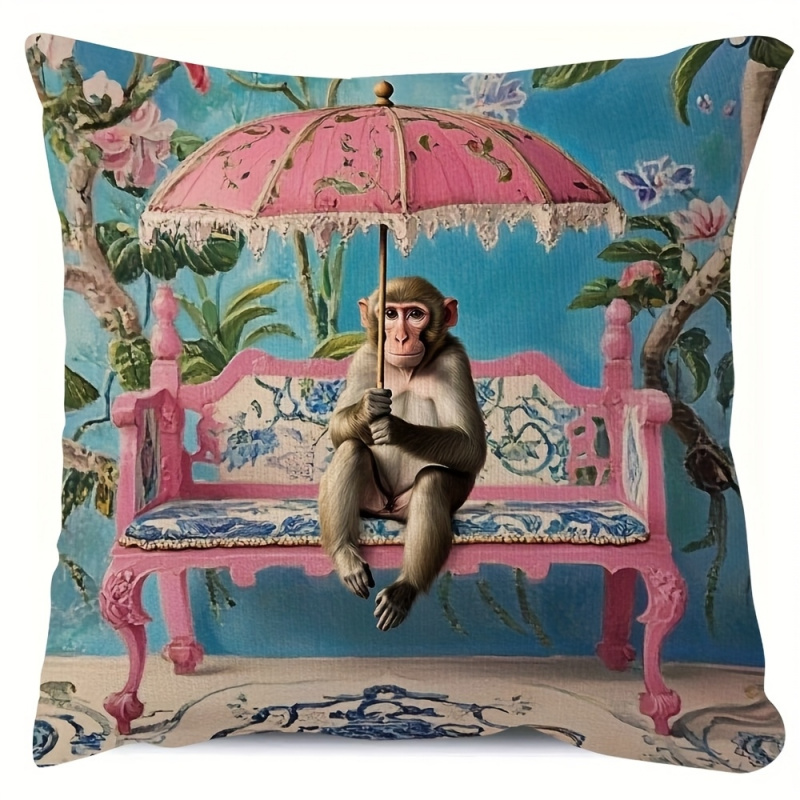 Pillow Insert 18X18 - 1개, 레트로 핑크 중국풍 원숭이 베개