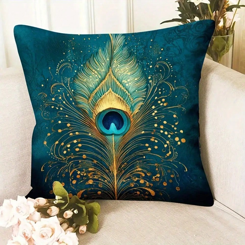 Pillow Insert 18X18 - 1개 18x18인치 녹색 청록색 공작 깃털