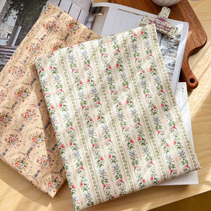 Home Textiles Plaid - 빈티지 꽃무늬 스트라이프 면직물 작은 꽃무늬