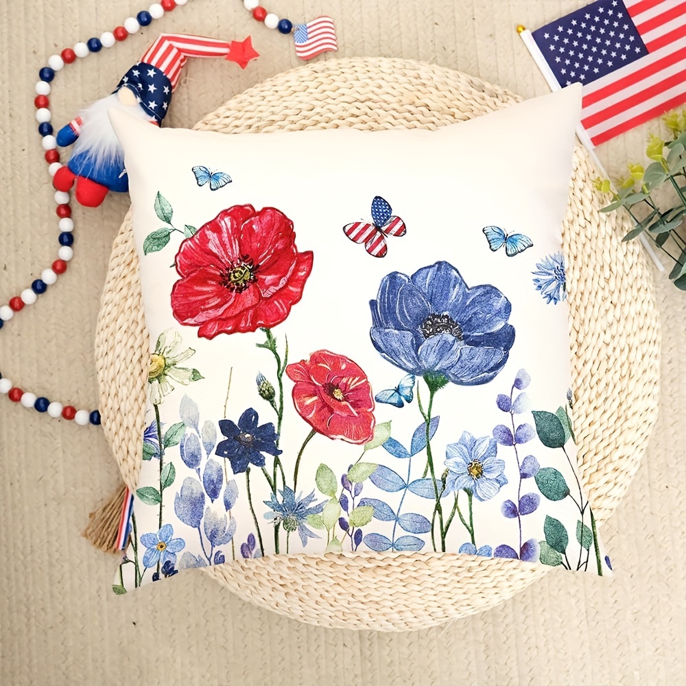 Pillow Insert 18X18 - 현대적인 린넨 쿠션 커버 - 애국적인