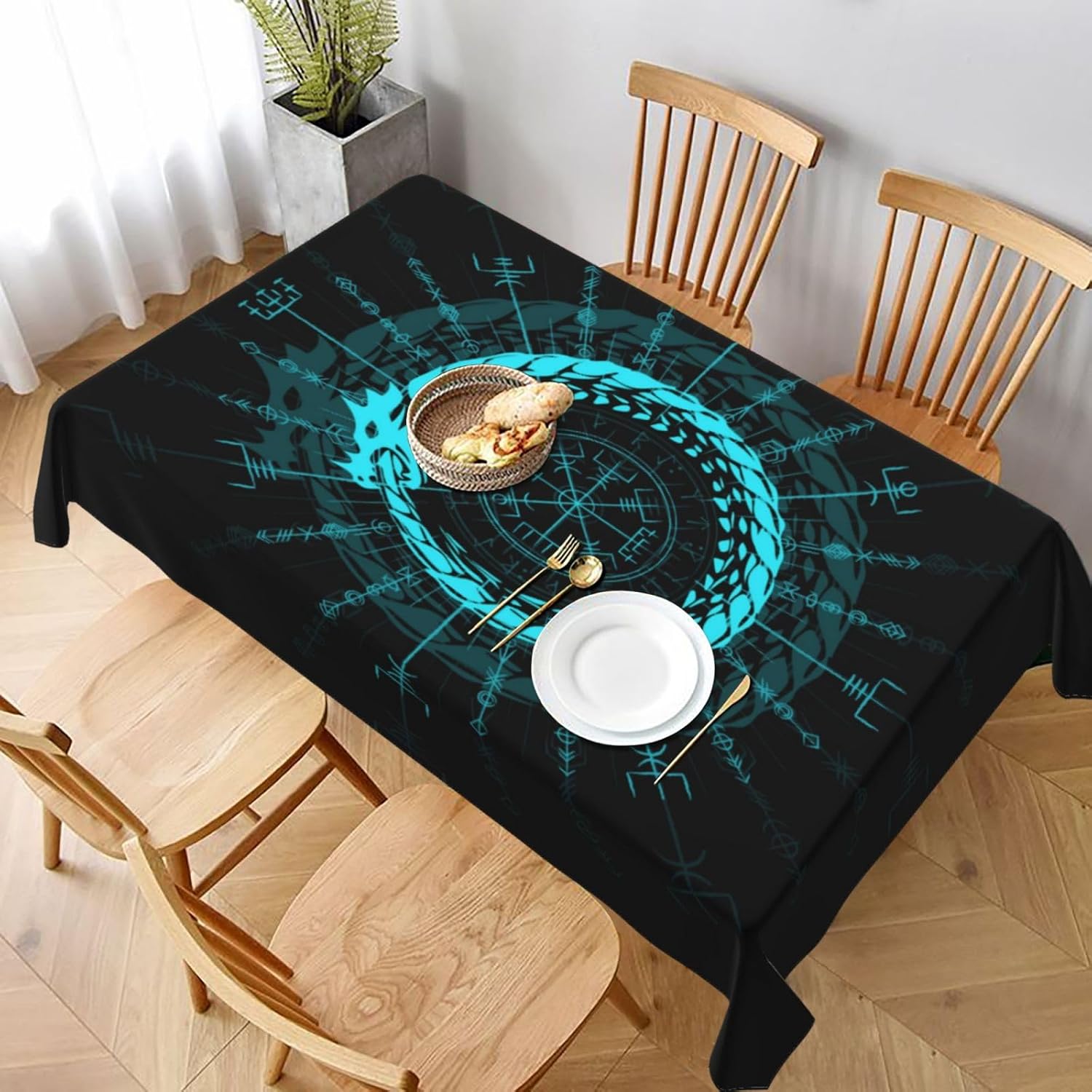 Home Textiles Premium - 바이킹 드래곤 심볼 테이블보, 신비로운 테마의