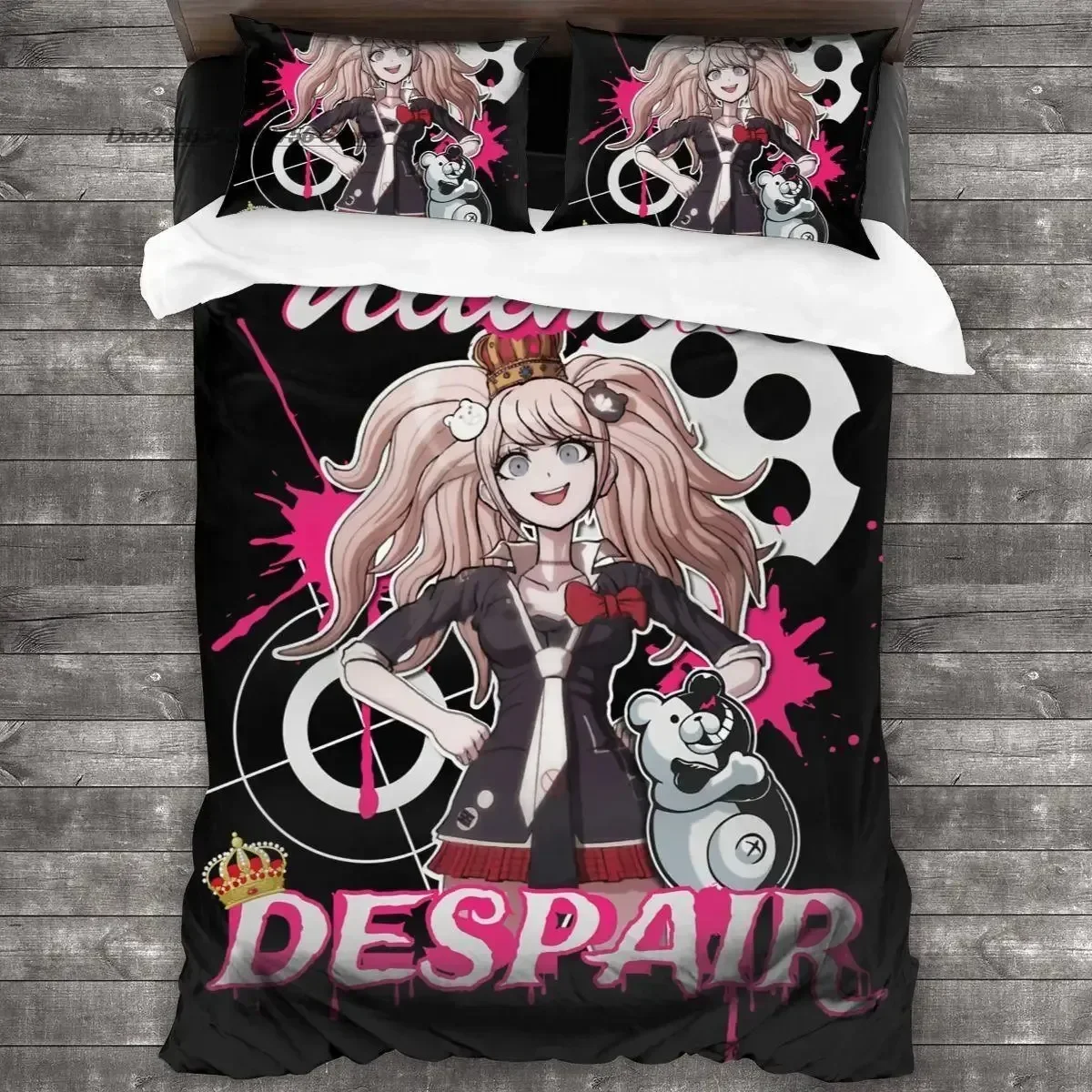 Linen Duvet Cover - 3D 프린트 만화 Danganronpa Monokuma 침대