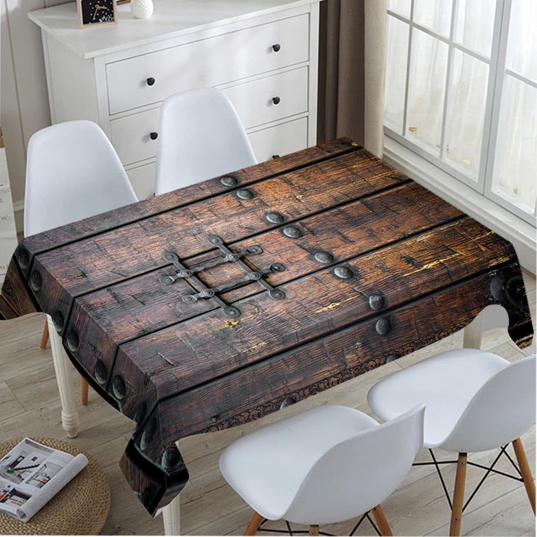 중세 고대 나무 문 모양 테이블보, 빈티지 주방 및 식 - Home Textiles Premium 리뷰 및 가격