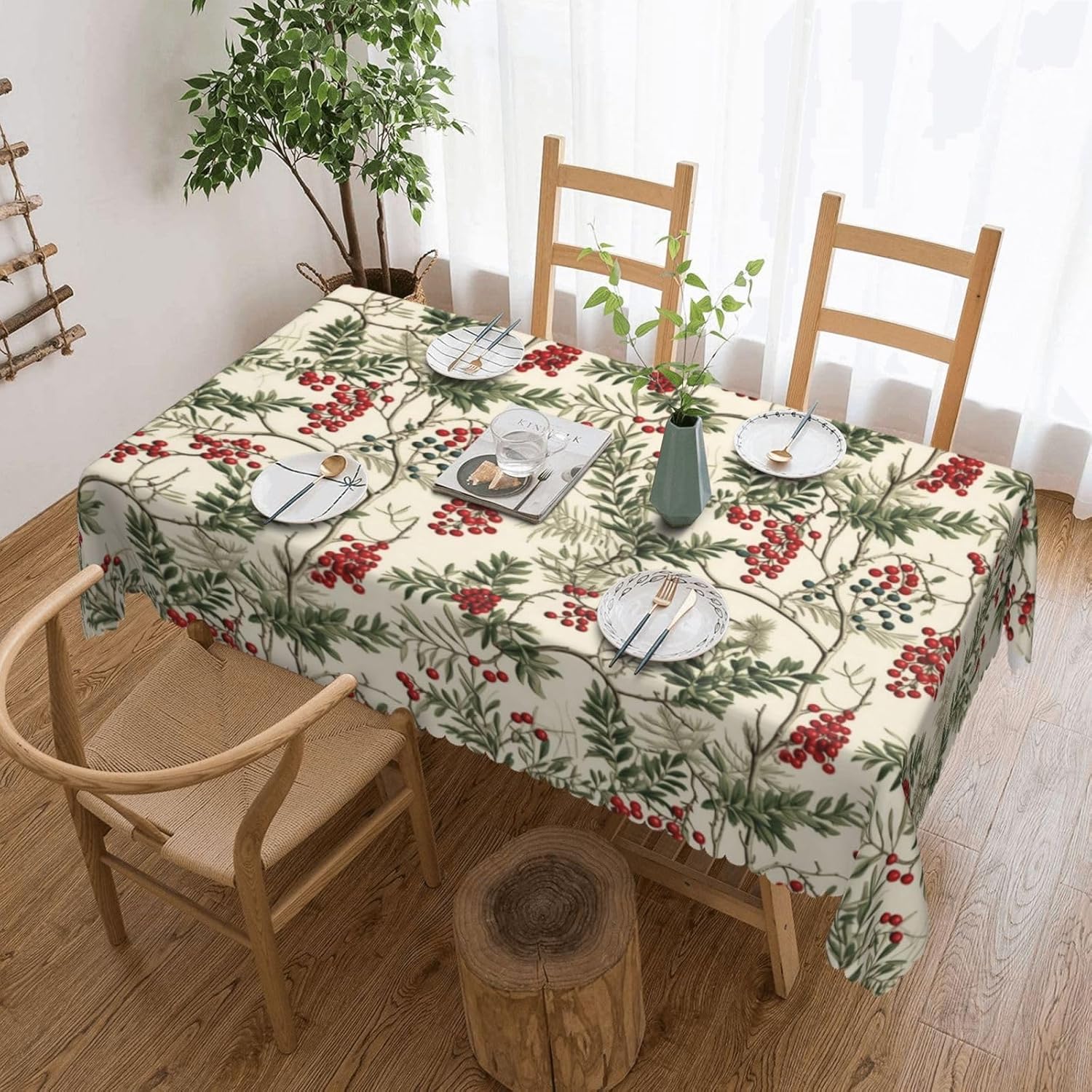 수채화 홀리베리 크리스마스 테이블보, 우아하고 축제 분 - Home Textiles Premium 리뷰 및 가격