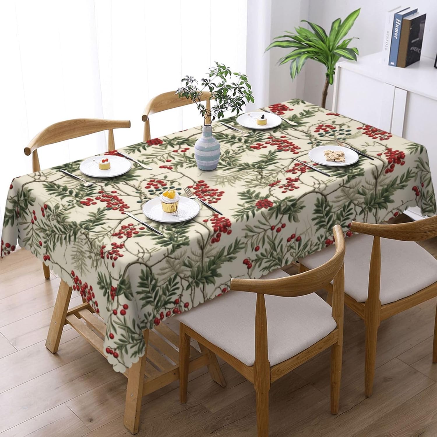수채화 홀리베리 크리스마스 테이블보, 우아하고 축제 분 - Home Textiles Premium 리뷰 및 가격