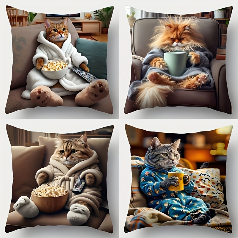 귀여운 고양이 프린트 베개 커버 4개 |   18x18 - Pillow Insert 18X18 리뷰 및 가격