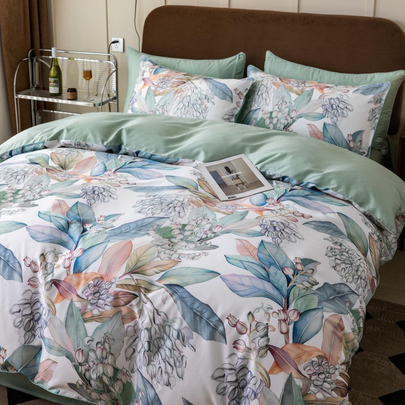 100% 이집트 면 활기찬 열대 잎 꽃 이불 커버 세트 - Home Textiles Premium 리뷰 및 가격