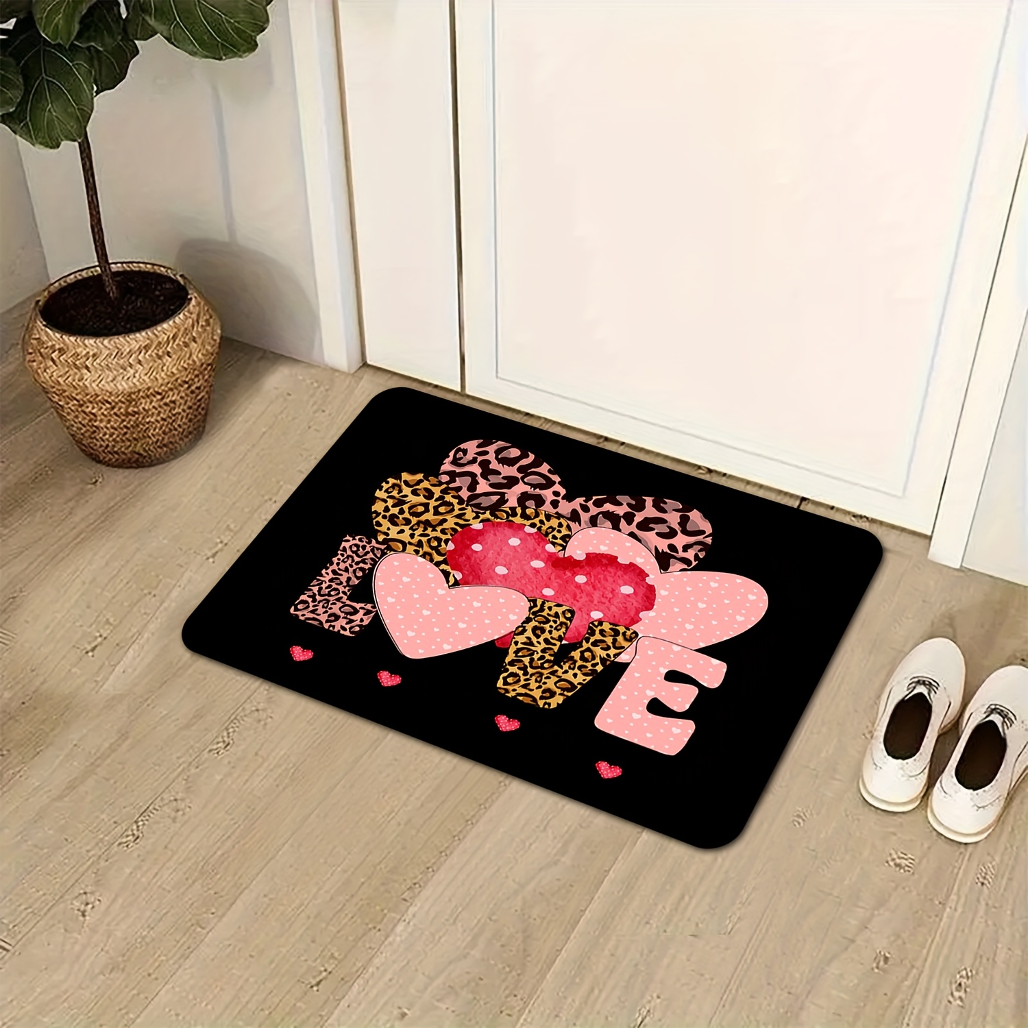 레오파드 하트 러브 프린트 도어매트 프리미엄 플란넬 논 - Home Textiles Premium 리뷰 및 가격