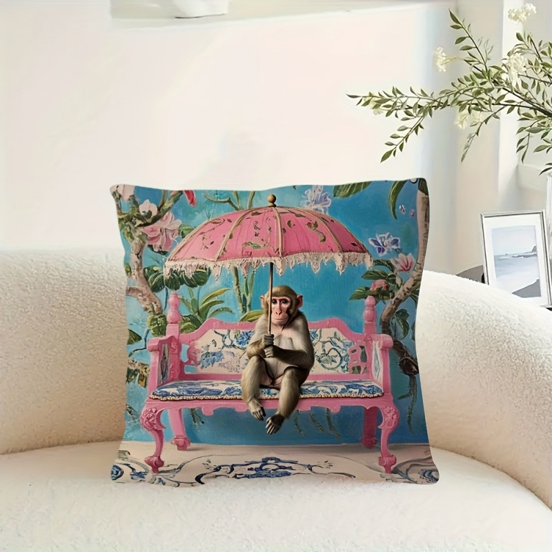 1개, 레트로 핑크 중국풍 원숭이 베개 커버, 18x1 - Pillow Insert 18X18 리뷰 및 가격