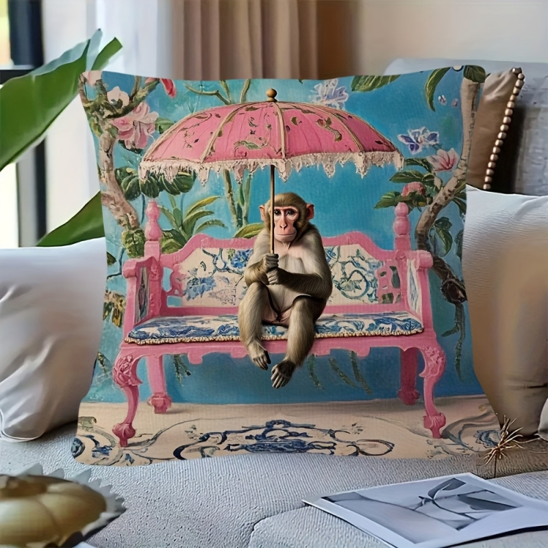 1개, 레트로 핑크 중국풍 원숭이 베개 커버, 18x1 - Pillow Insert 18X18 리뷰 및 가격