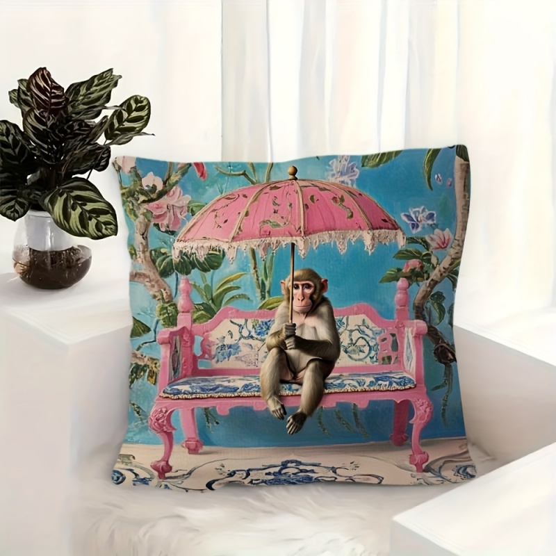 1개, 레트로 핑크 중국풍 원숭이 베개 커버, 18x1 - Pillow Insert 18X18 리뷰 및 가격