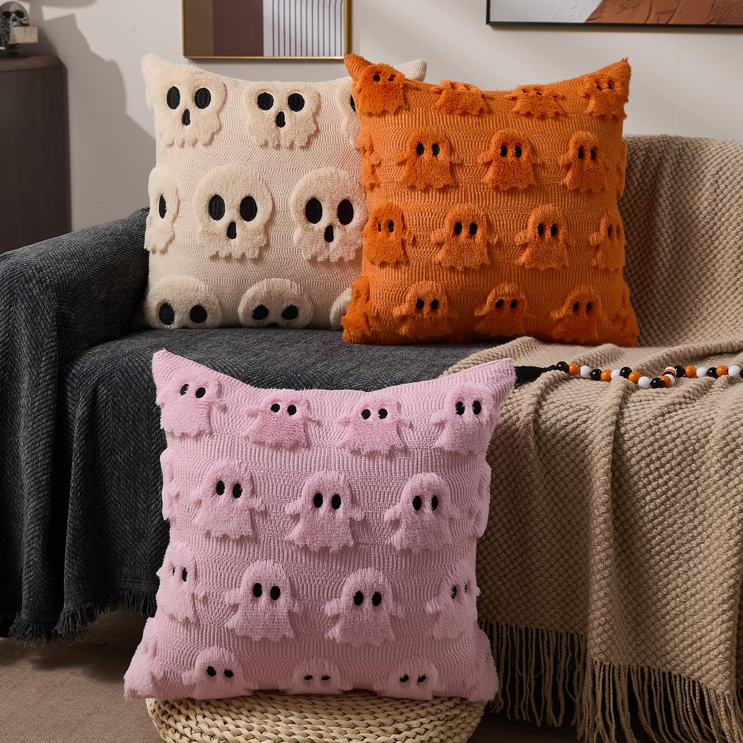 할로윈 베개 커버 18x18 인치 베이지색 해골 할로윈 - Pillow Insert 18X18 리뷰 및 가격