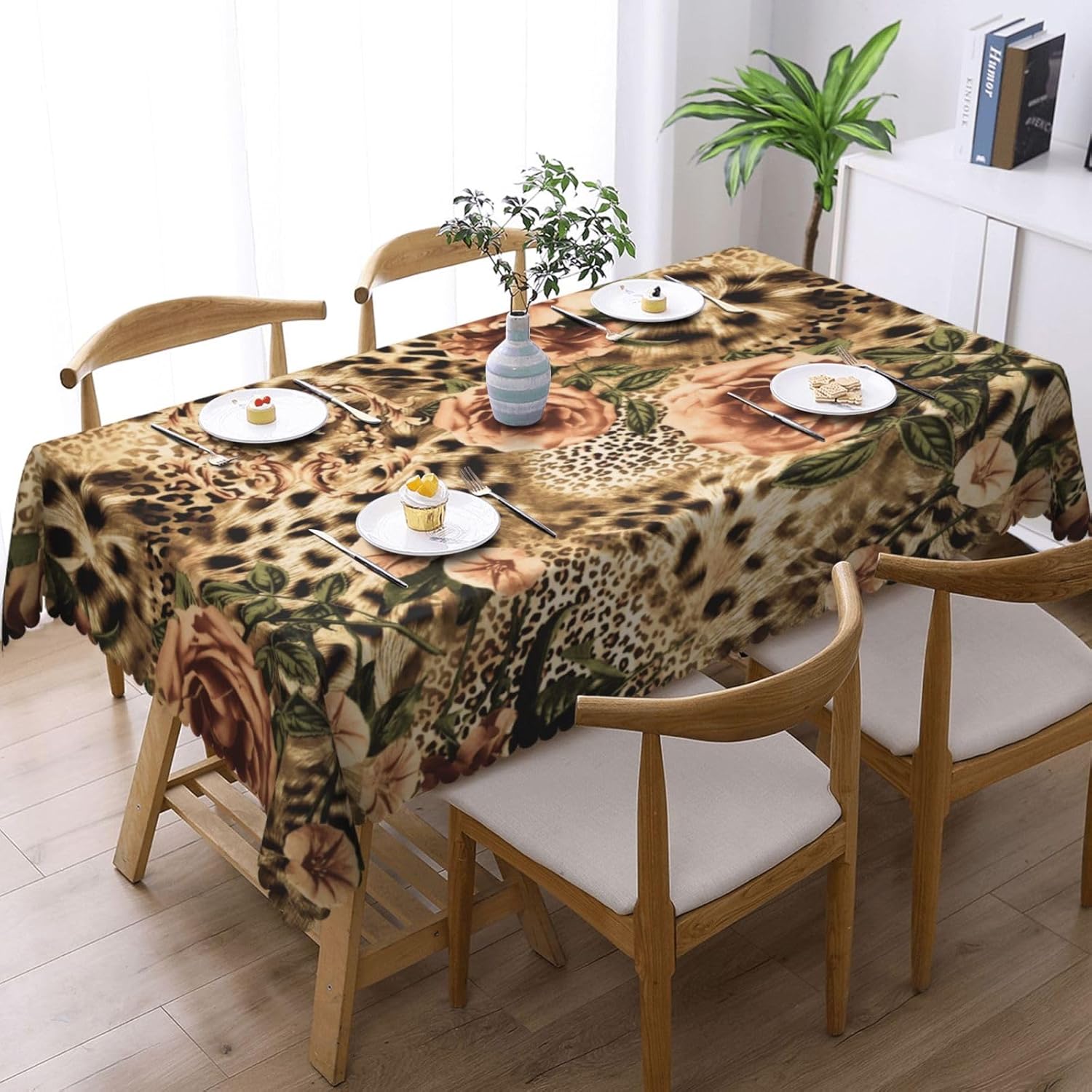 세련된 레오파드 로즈 꽃무늬 테이블보, 이국적인 주방  - Home Textiles Premium 리뷰 및 가격