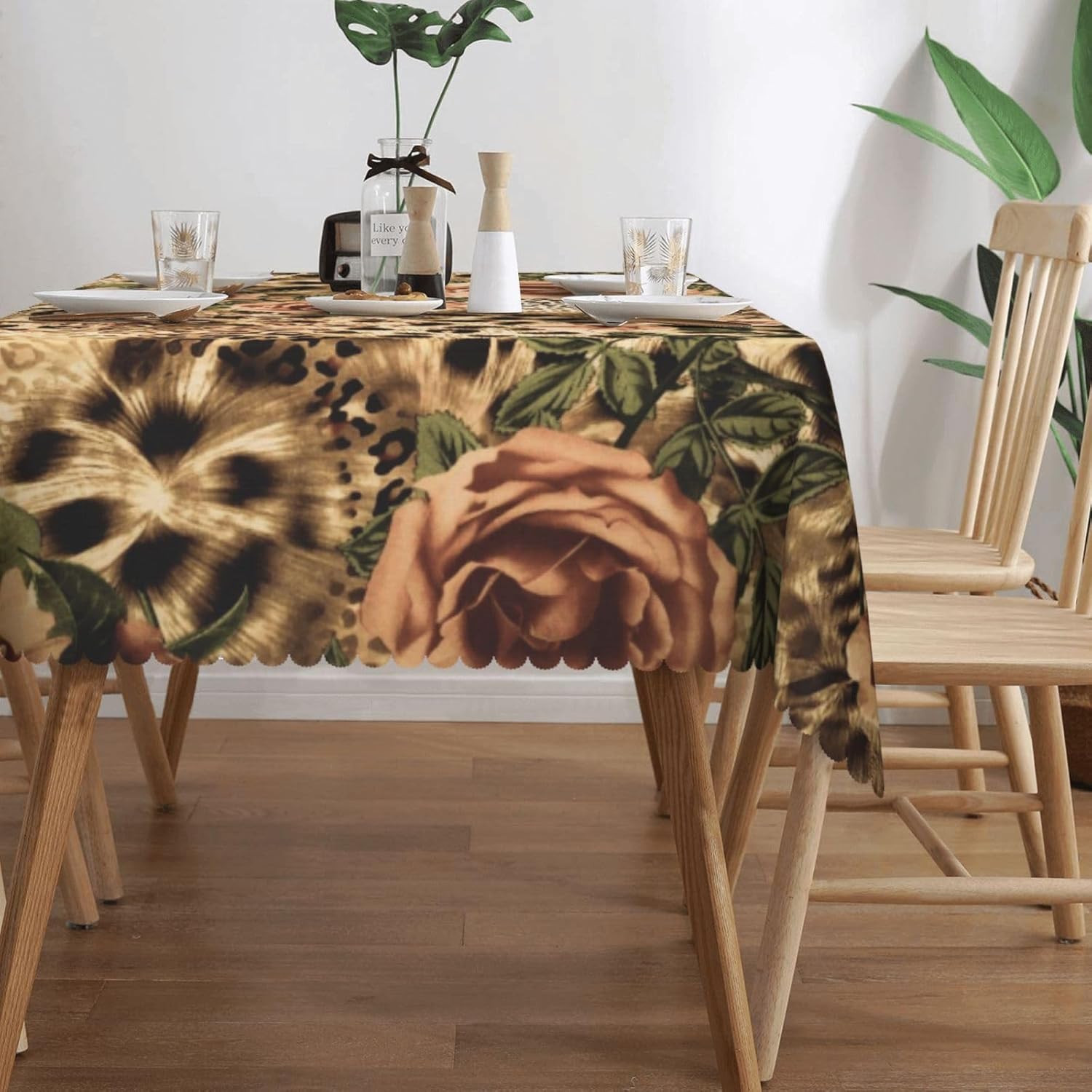세련된 레오파드 로즈 꽃무늬 테이블보, 이국적인 주방  - Home Textiles Premium 리뷰 및 가격