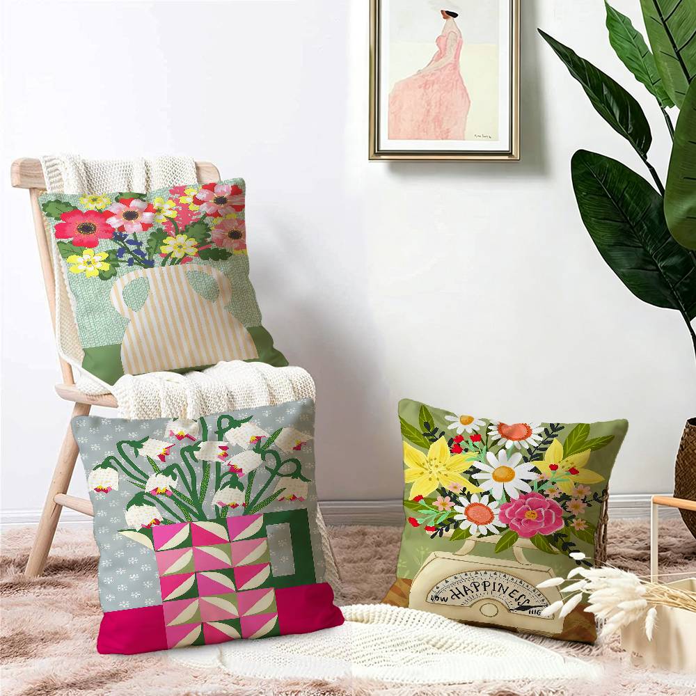 핑크 플라워 마켓 꽃병 플로럴 플랜트 베개 커버 소파  - Home Textiles Market 리뷰 및 가격