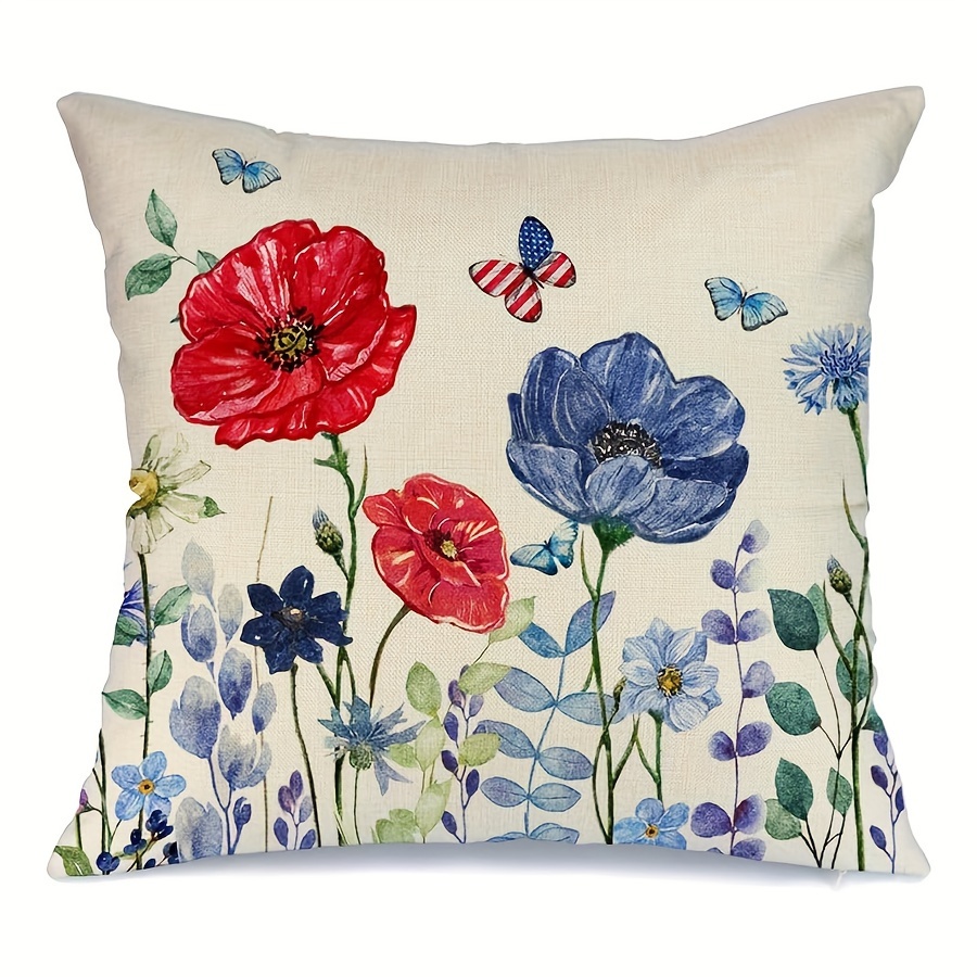 현대적인 린넨 쿠션 커버 - 애국적인 꽃무늬 디자인,  - Pillow Insert 18X18 리뷰 및 가격