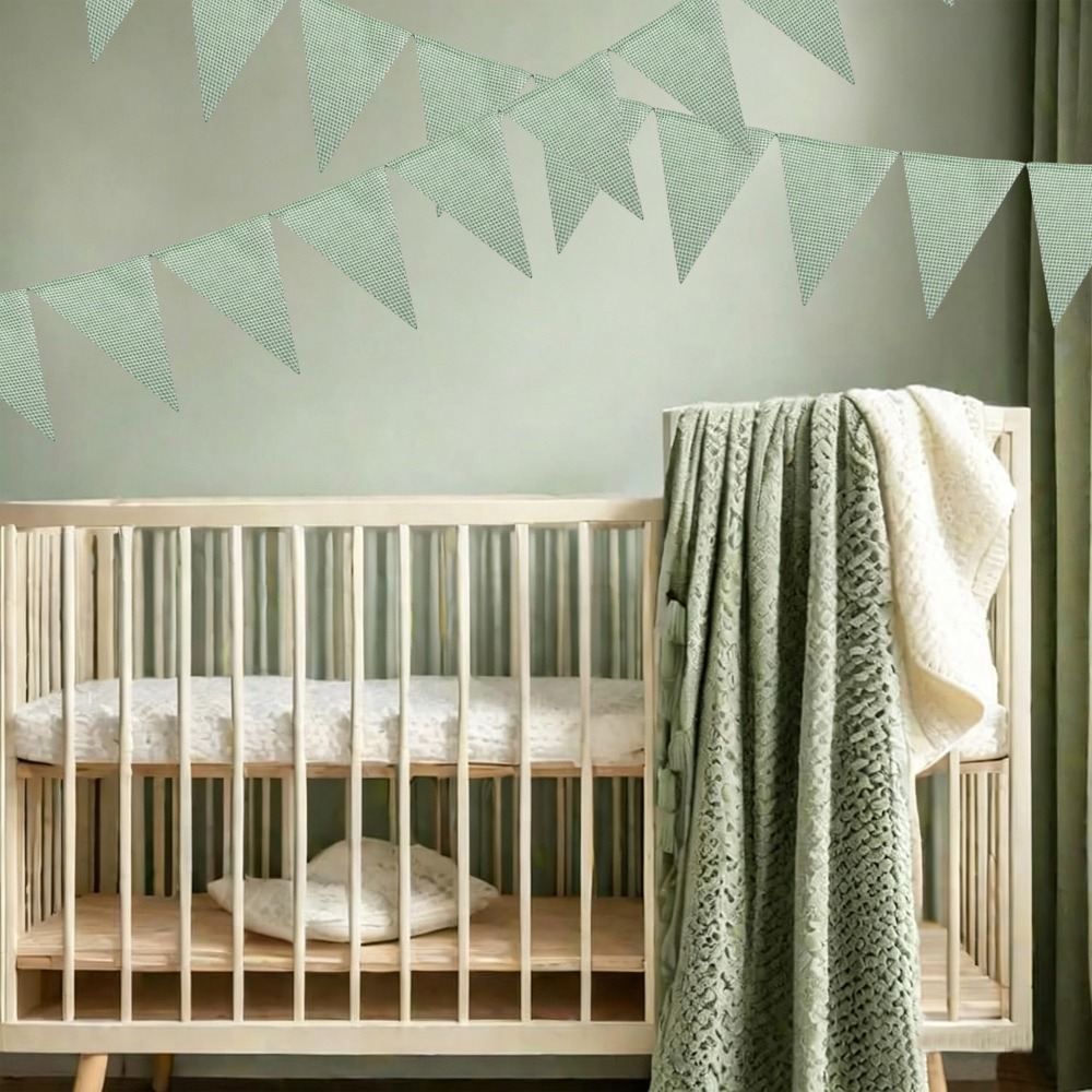 세이지 그린 화이트 고급 체크무늬 원단 삼각형 배너 깃 - Home Textiles Plaid 리뷰 및 가격