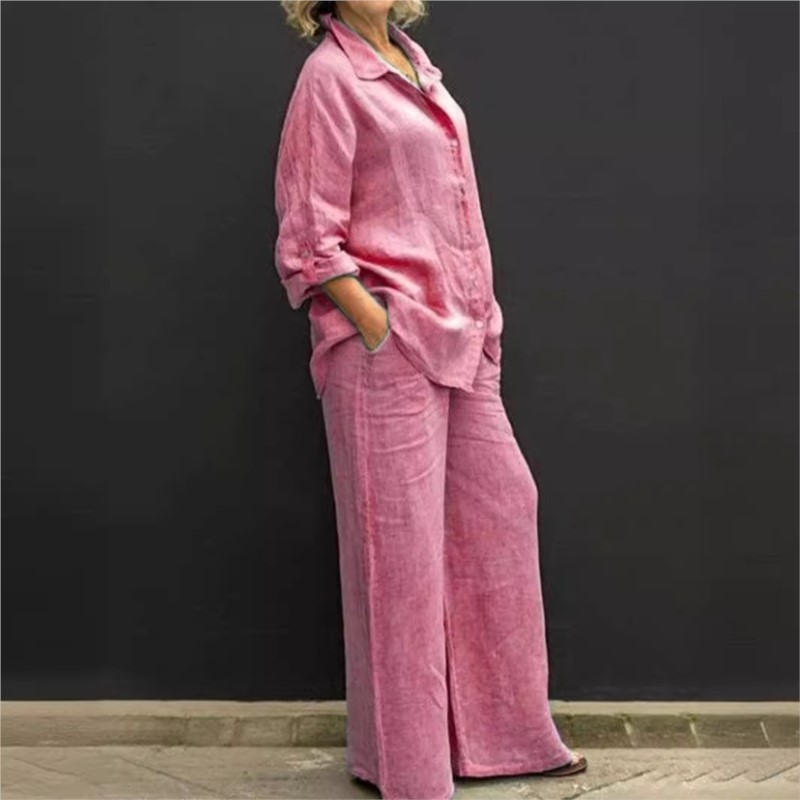 여성용 빈티지 긴팔 버튼 투피스 세트, 캐주얼 상의,  - Home Textiles Store 리뷰 및 가격