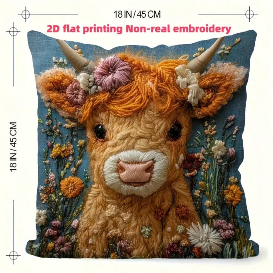1개 빈티지 하이랜드 소 장식용 베개 커버, 2D 자수 - Pillow Insert 18X18 리뷰 및 가격